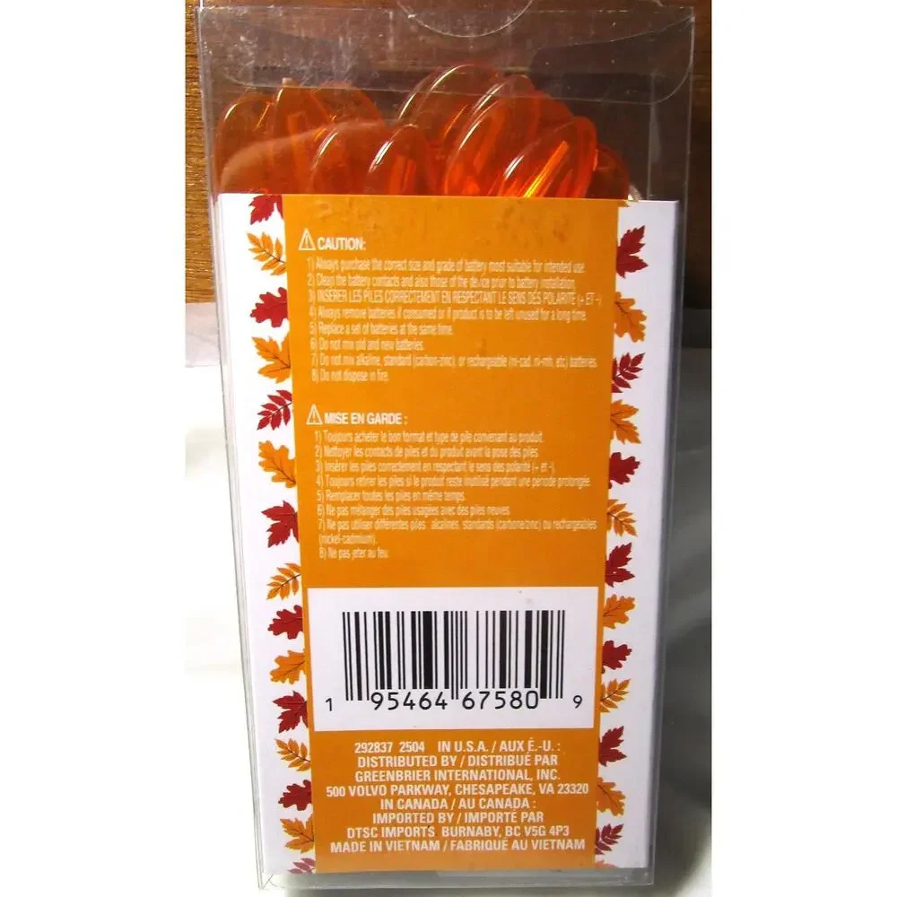 Autumn Halloween LED String Lights 12 Orange Pumpkins Battery Operated 4.3 Feet